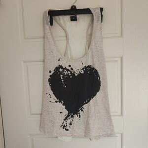 Stranded Cream Tank with Black Splatter Heart Graphic